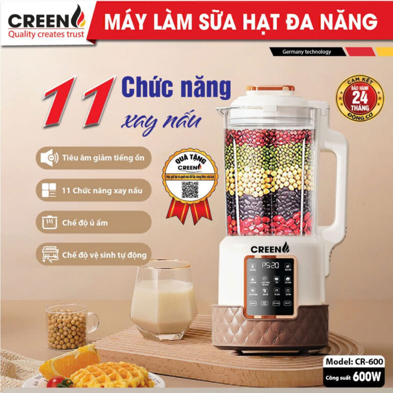 Máy làm sữa hạt đa năng Creen CR-600, cối thủy tinh 1.75L