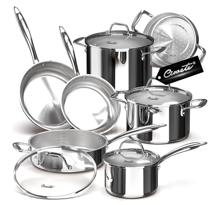 Bộ nồi inox cao cấp Ciwete 7 món có xửng hấp (chảo inox) SS0103-11PC NEW-SS