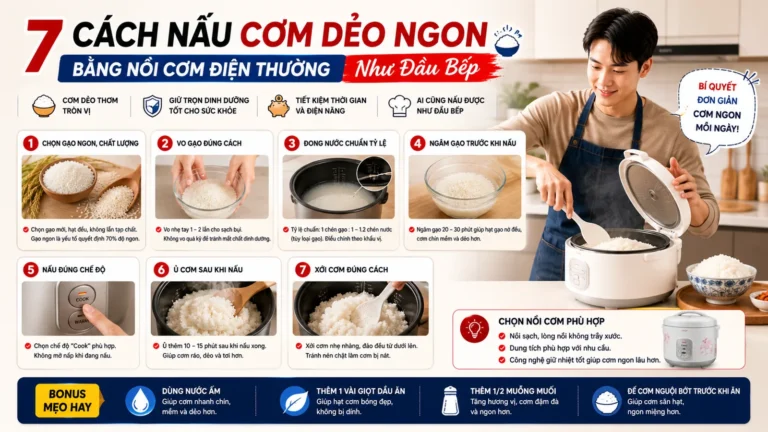7 Cách Nấu Cơm Dẻo Ngon Bằng Nồi Cơm Điện Thường Như Đầu Bếp