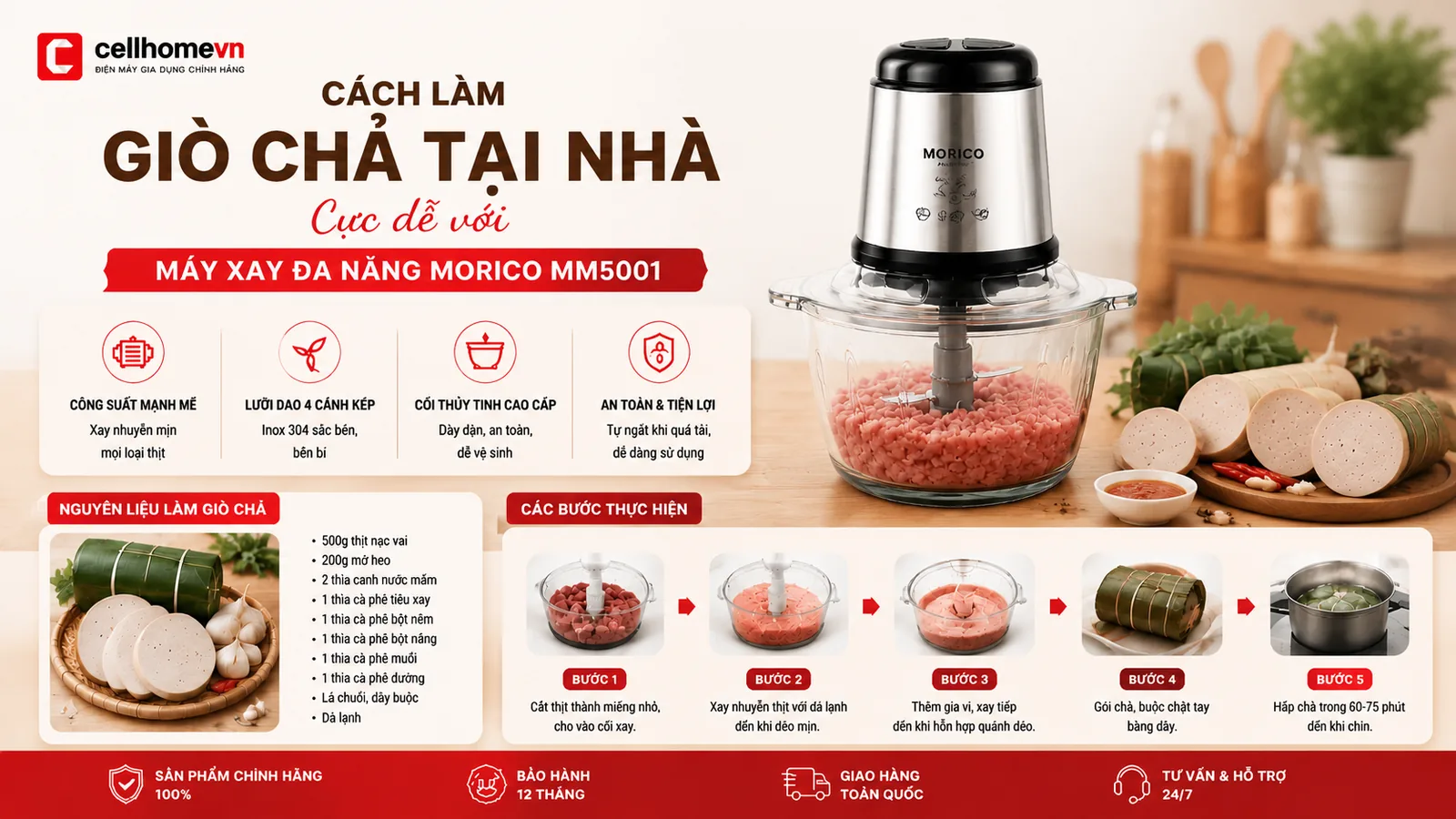Cách Làm Giò Chả Tại Nhà Cực Dễ Với Máy Xay Đa Năng Morico MM5001