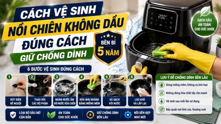 Cách Vệ Sinh Nồi Chiên Không Dầu Đúng Cách — Giữ Chống Dính Bền 5 Năm
