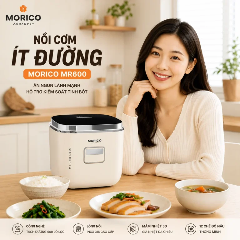 Nồi cơm ít đường MORICO MR600 – Có thật sự giúp ăn cơm “nhẹ người” hơn?