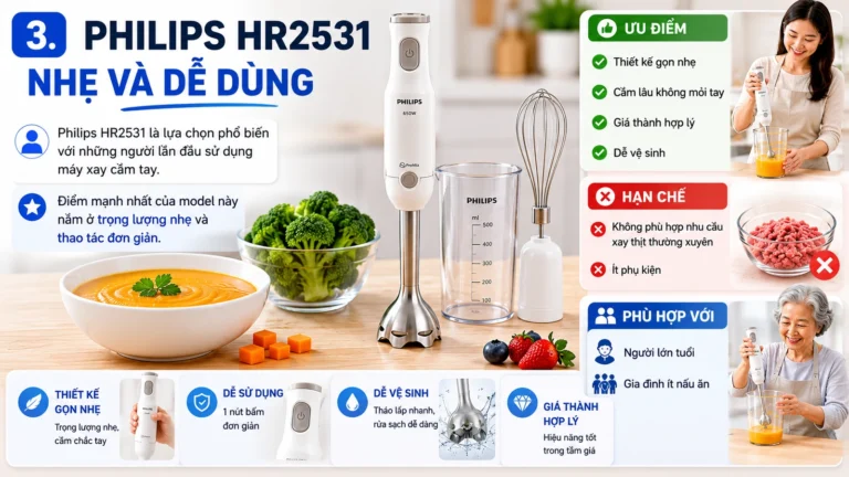 Philips HR2531 Nhẹ Và Dễ Dùng