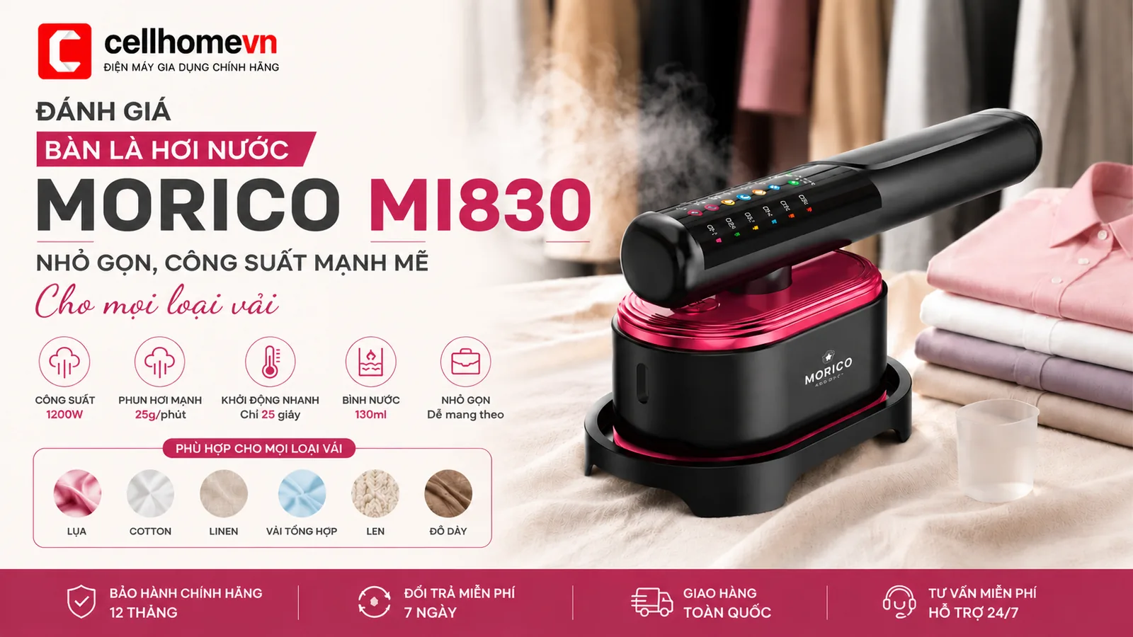 Đánh giá bàn là hơi nước Morico MI830: Nhỏ gọn, công suất mạnh mẽ cho mọi loại vải