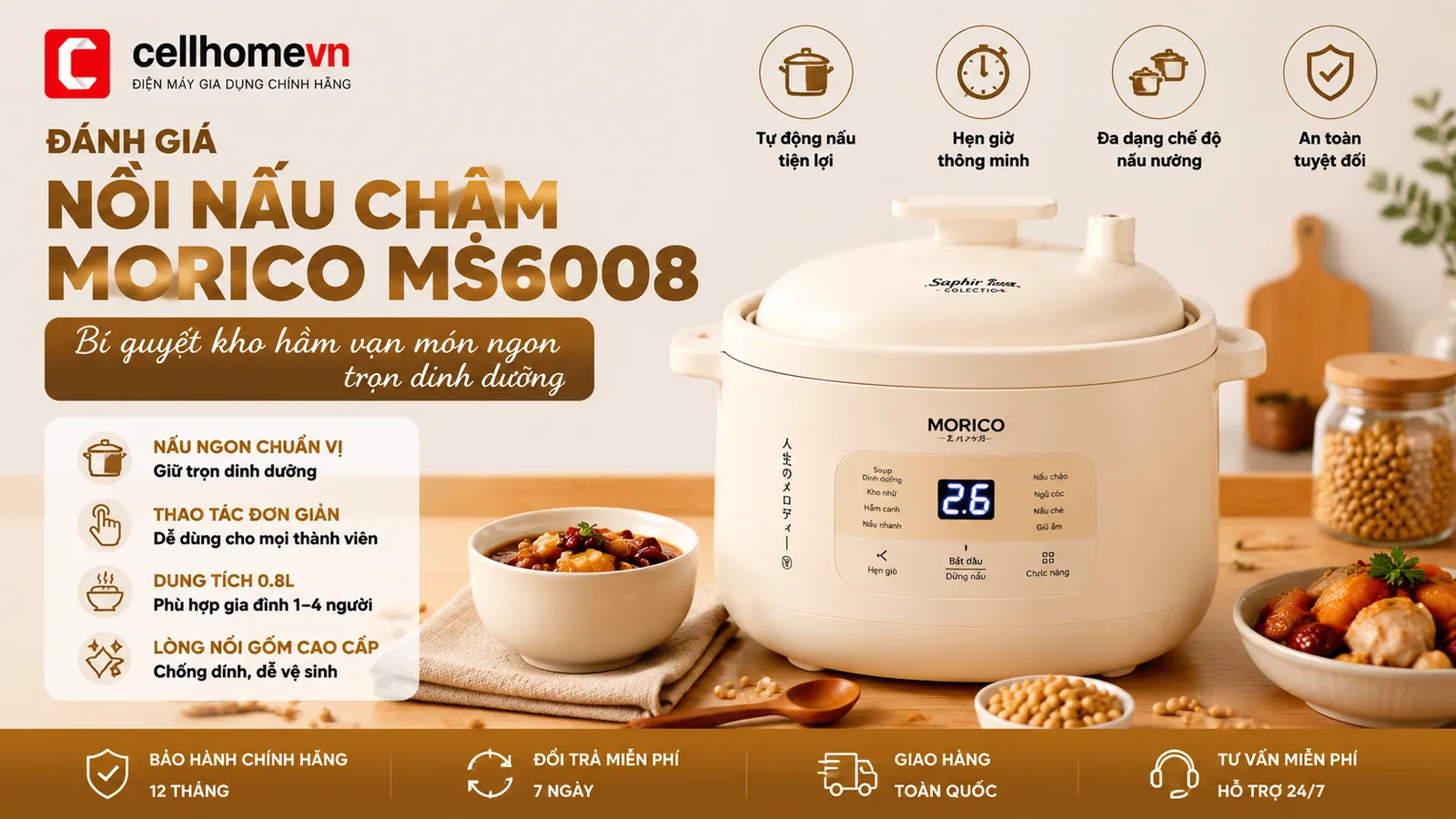Đánh giá nồi nấu chậm Morico MS6008: Bí quyết kho hầm vạn món ngon trọn dinh dưỡng