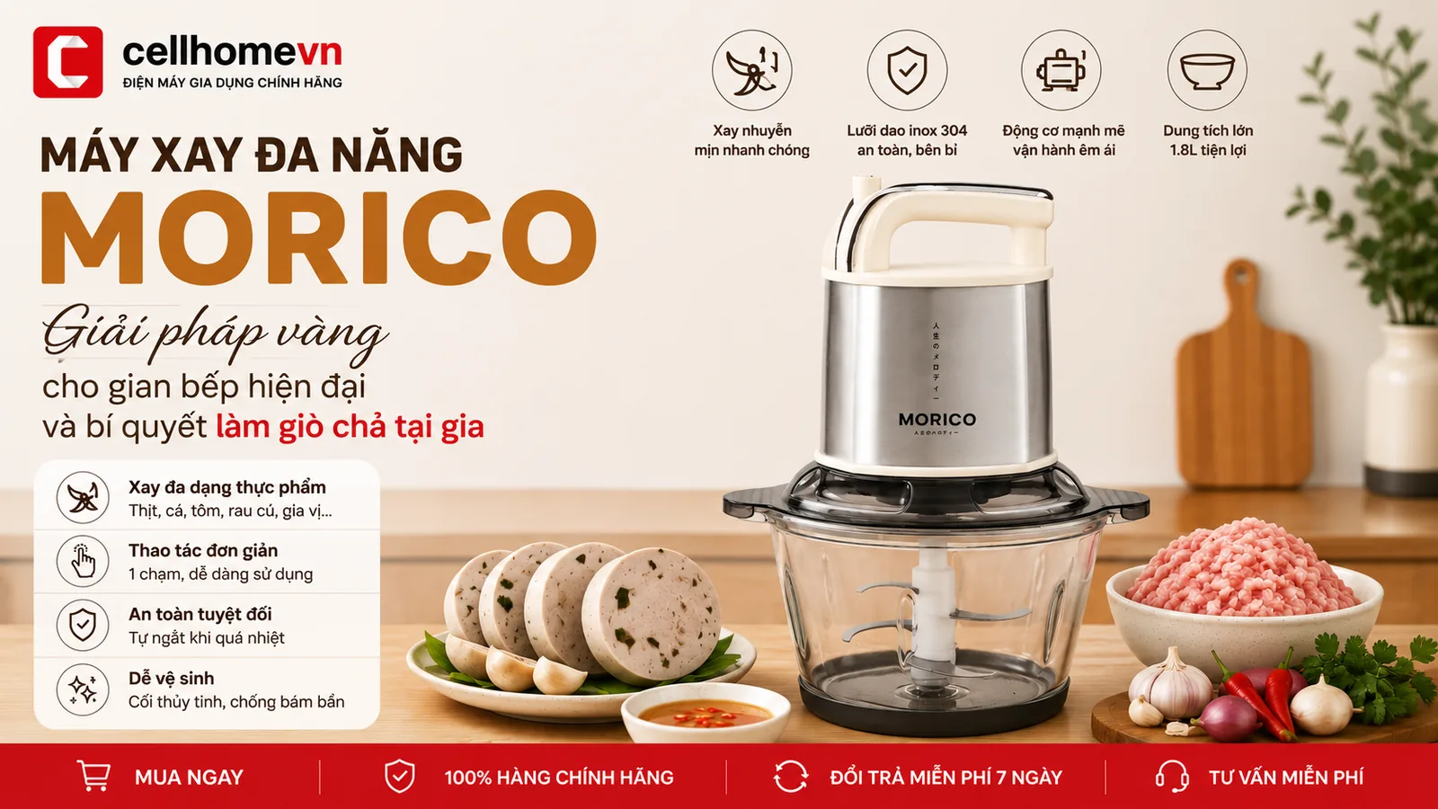 Máy xay đa năng Morico: Giải pháp vàng cho gian bếp hiện đại và bí quyết làm giò chả tại gia