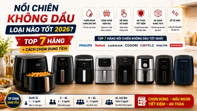 Nồi Chiên Không Dầu Loại Nào Tốt 2026? Top 7 Hãng + Cách Chọn Dung Tích
