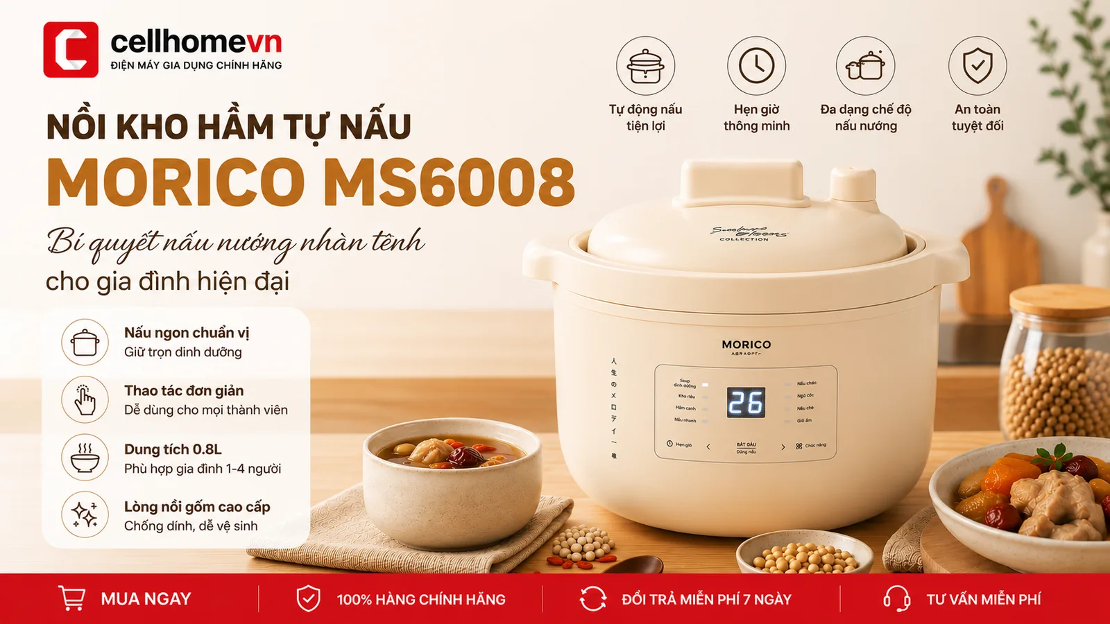 Nồi kho hầm tự nấu Morico MS6008: Bí quyết nấu nướng nhàn tênh cho gia đình hiện đại