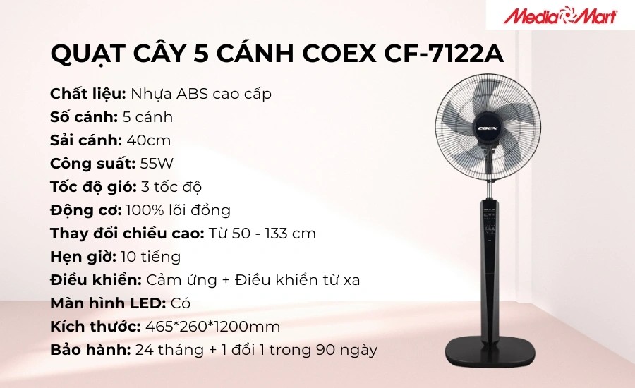 Quạt cây Coex CF-7122A màu đen sang trọng là điểm nhấn cho phòng khách
