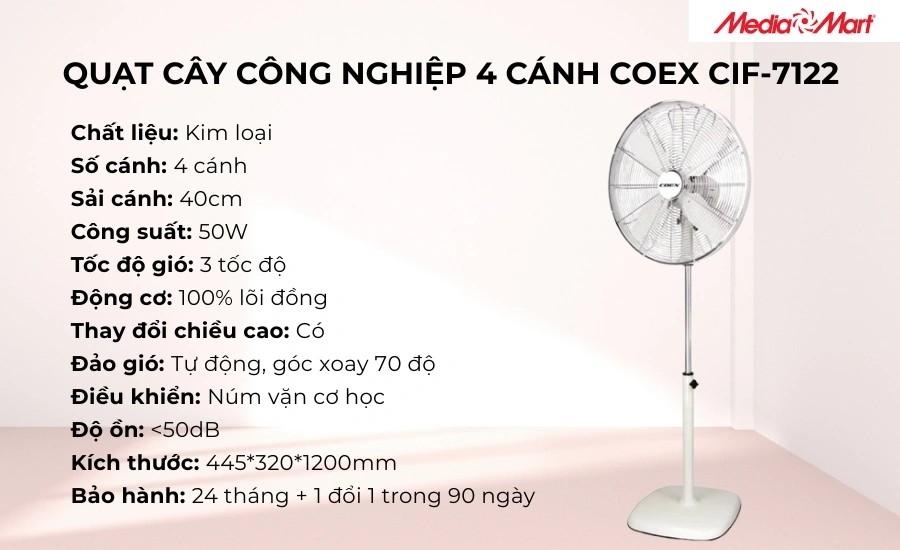 Quạt cây công nghiệp Coex CIF-7122 với cánh kim loại cho sức gió cực mạnh