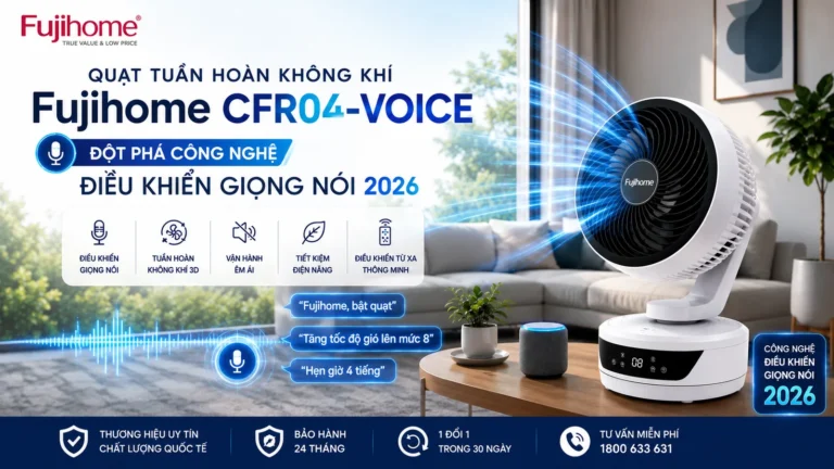 Quạt tuần hoàn không khí Fujihome CFR04-VOICE: Đột phá công nghệ điều khiển giọng nói 2026