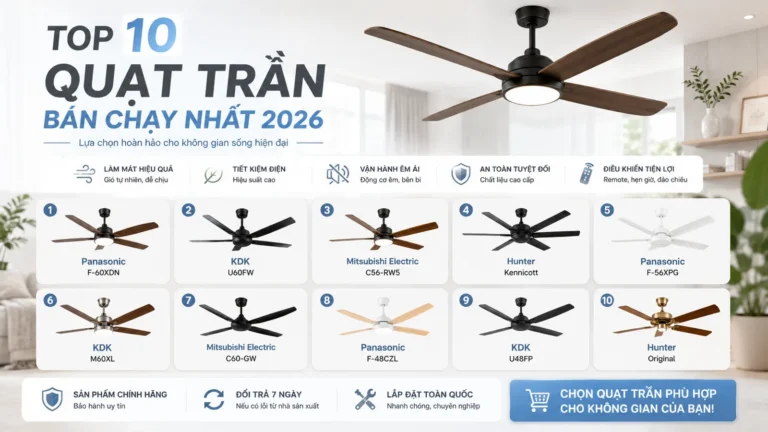 Top 10 quạt trần bán chạy nhất 2026