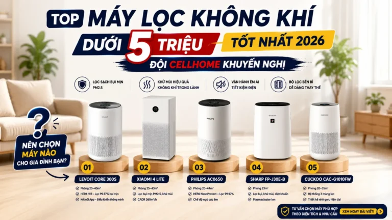 Top Máy Lọc Không Khí Dưới 5 Triệu Tốt Nhất 2026 — Đội Cellhome Khuyến Nghị