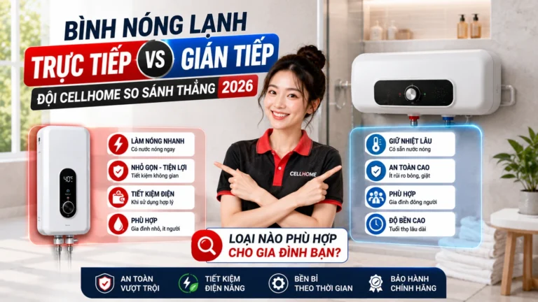 Bình Nóng Lạnh Trực Tiếp vs Gián Tiếp — Đội Cellhome So Sánh Thẳng 2026