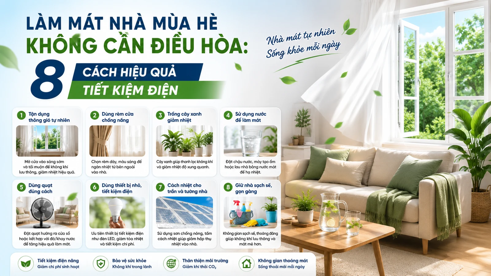 Làm Mát Nhà Mùa Hè Không Cần Điều Hòa: 8 Cách Hiệu Quả Tiết Kiệm Điện