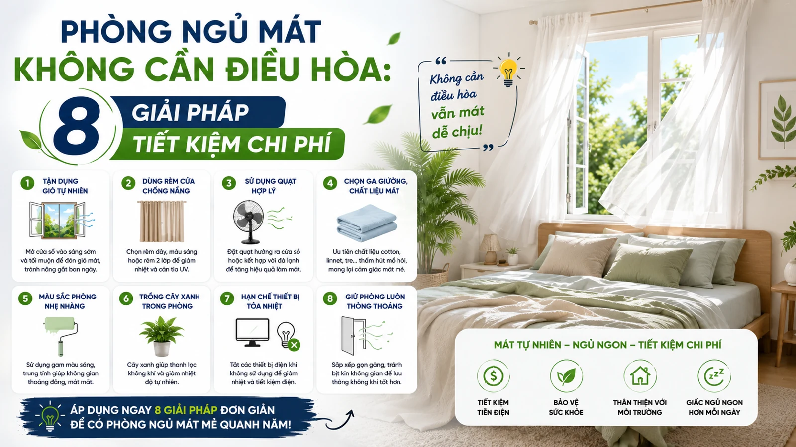 Phòng Ngủ Mát Không Cần Điều Hòa: 8 Giải Pháp Tiết Kiệm Chi Phí