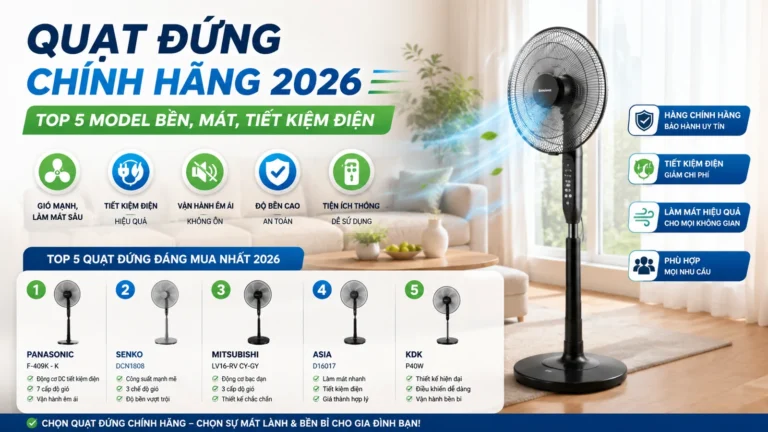 Quạt đứng chính hãng 2026: Top 5 model bền, mát, tiết kiệm điện