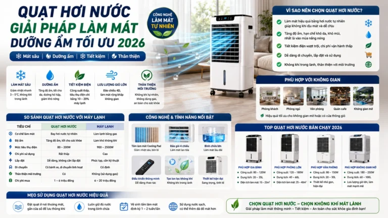 Quạt hơi nước – Giải pháp làm mát dưỡng ẩm tối ưu 2026