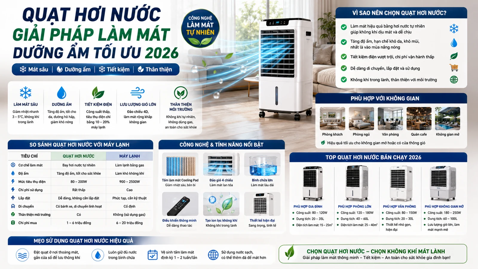 Quạt Hơi Nước – Giải Pháp Làm Mát Dưỡng Ẩm Tối Ưu 2026