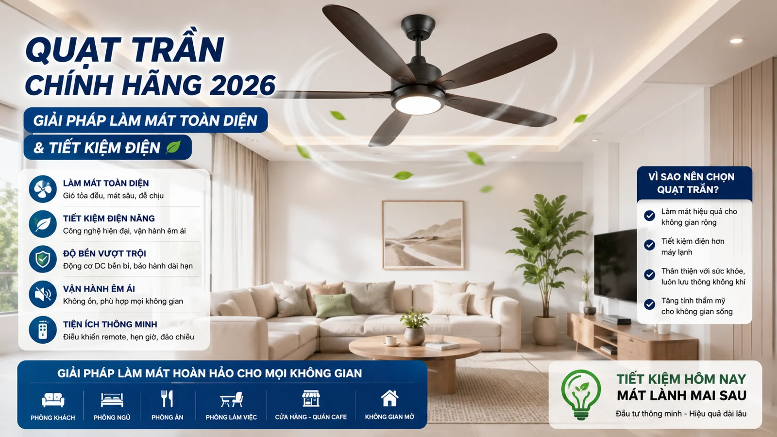 Quạt Trần Chính Hãng 2026: Giải Pháp Làm Mát Toàn Diện & Tiết Kiệm Điện