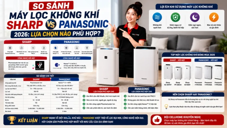 So Sánh Máy Lọc Không Khí Sharp và Panasonic 2026: Lựa Chọn?