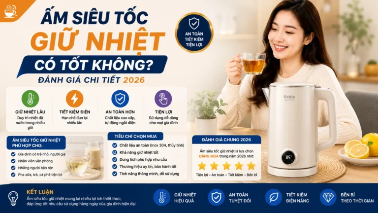 Ấm siêu tốc giữ nhiệt có tốt không? Đánh giá chi tiết 2026