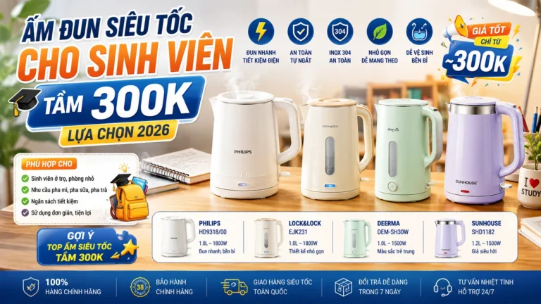 Ấm đun siêu tốc cho sinh viên tầm 300K lựa chọn tốt nhất năm 2026
