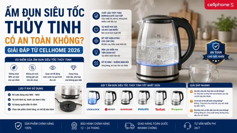 Ấm đun siêu tốc thủy tinh có an toàn không 2026