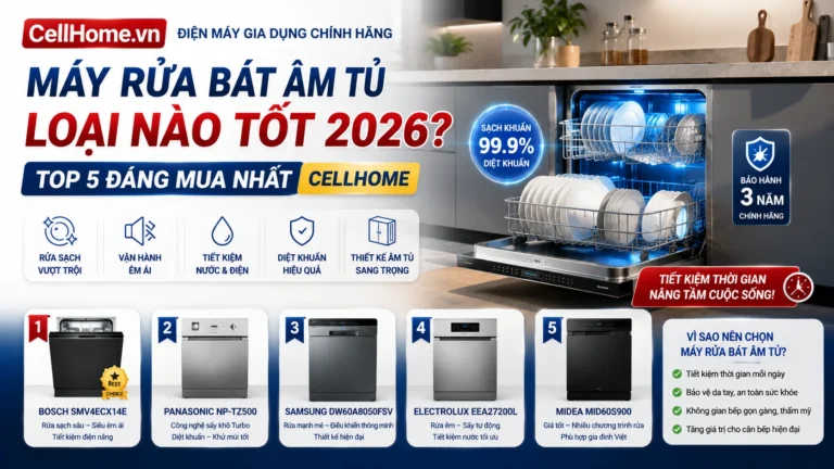 Top 5 máy rửa bát âm tủ tốt nhất 2026