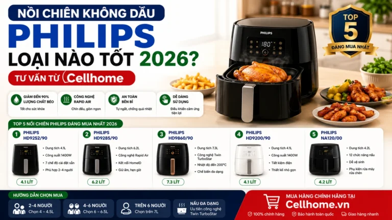 Nồi chiên không dầu Philips loại nào tốt 2026? Tư vấn từ Cellhome