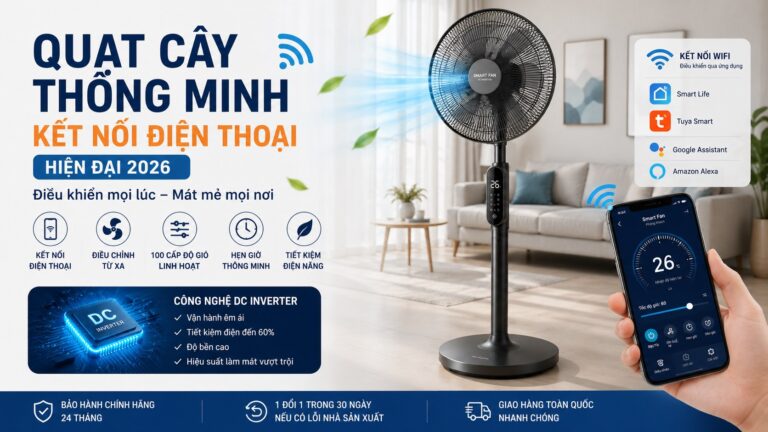 Quạt cây thông minh kết nối điện thoại điều khiển qua ứng dụng năm 2026