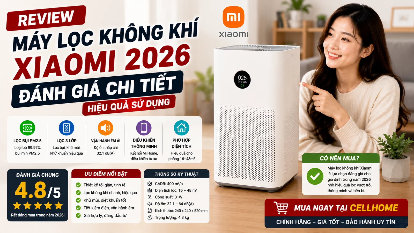 Review Máy Lọc Không Khí Xiaomi 2026 Hiệu Quả Sử Dụng