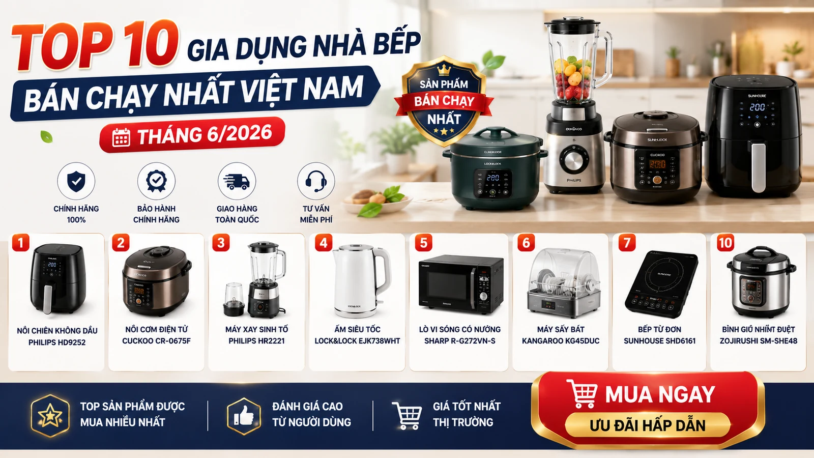 Top 10 Gia Dụng Nhà Bếp Bán Chạy Nhất Việt Nam Tháng 6 2026