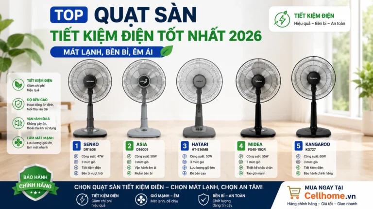 Top Quạt Sàn Tiết Kiệm Điện Tốt Nhất 2026: Mát Lạnh, Bền Bỉ