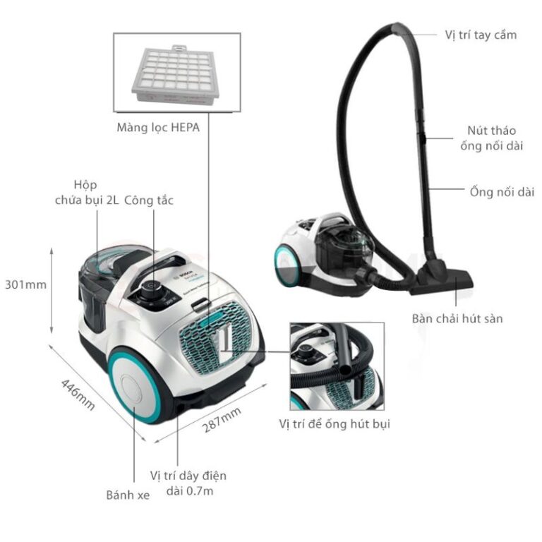 Máy hút bụi Bosch BGS21WHYG SERIE 4 2000W, 2 LÍT