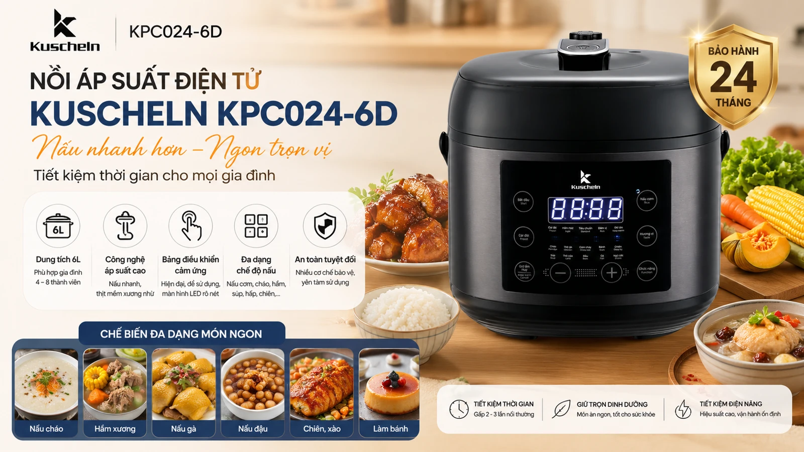 Nồi Áp Suất Điện Tử Kuscheln KPC024-6D Chính Hãng