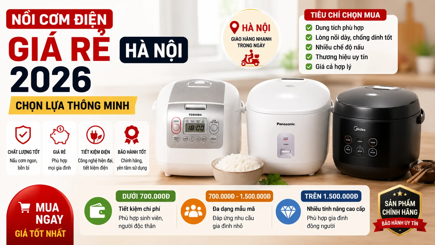 Nồi Cơm Điện Giá Rẻ Hà Nội 2026: Chọn Lựa Thông Minh