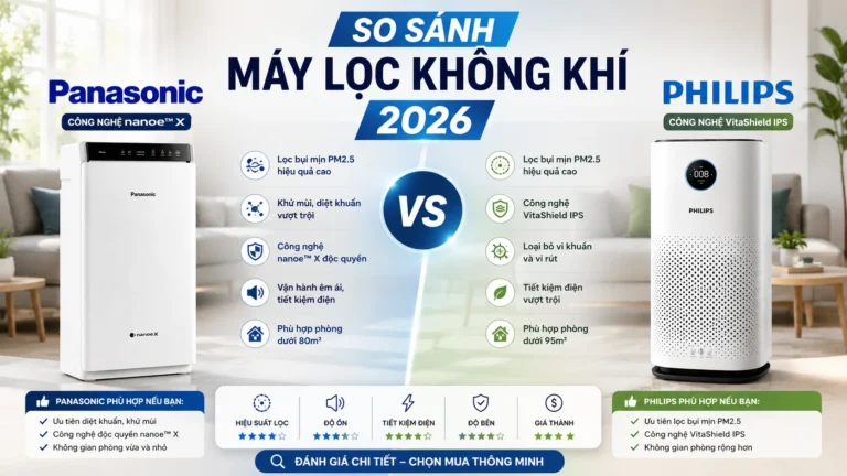 So sánh máy lọc không khí Panasonic và Philips 2026