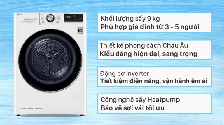 Máy sấy bơm nhiệt LG 9kg DVHP09W