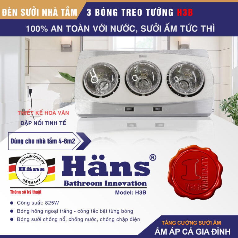 Đèn sưởi nhà tắm Hans 3 bóng H3B