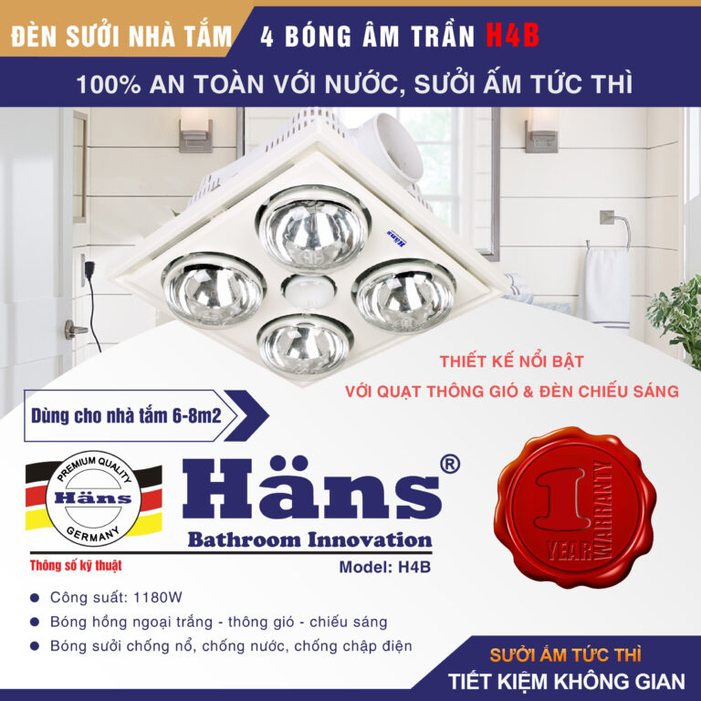 Đèn sưởi Hans 4 bóng âm trần H4B