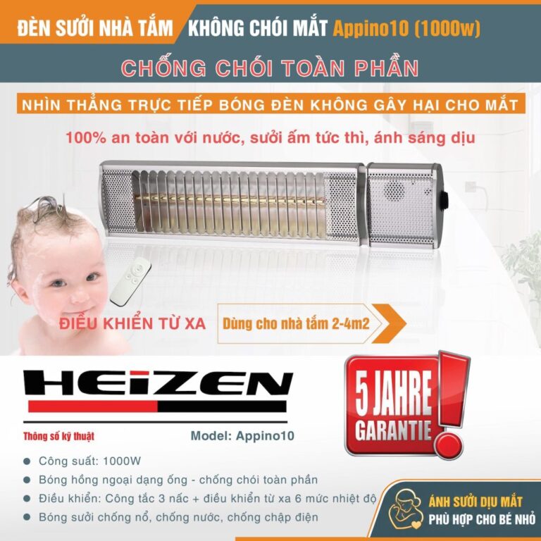 Đèn sưởi Heizen Appino 10 có điều khiển không chói