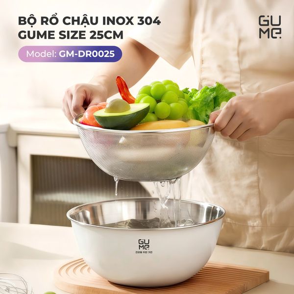 Bộ Rổ Chậu Inox 304 Gume GM – DR0025 Size 25cm