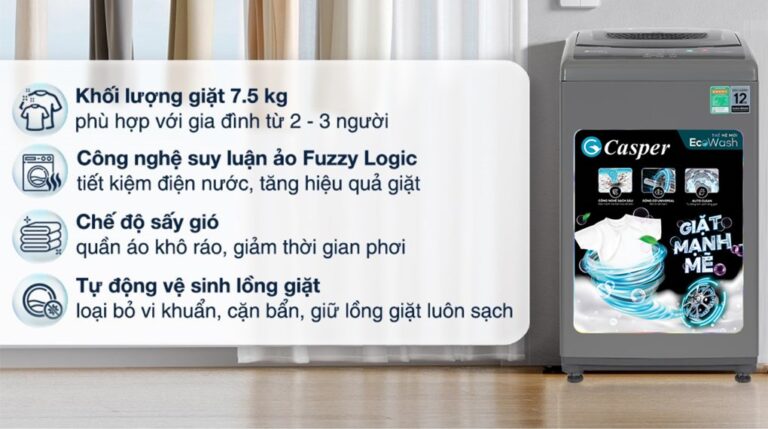 Máy giặt cửa trên 7.5kg Casper WT-75NG1 (ghi)