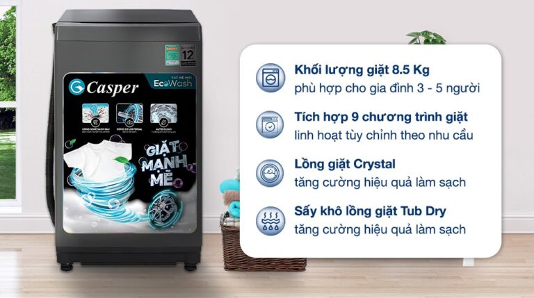 Máy giặt cửa trên 8kg Casper WT-85NG1 (ghi)
