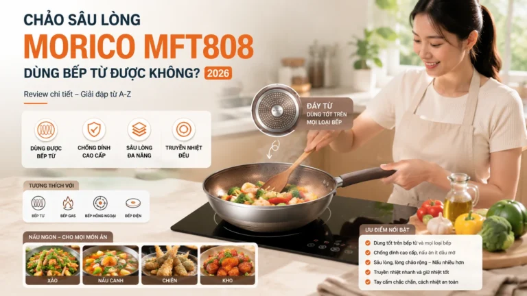 Chảo sâu lòng Morico MFT808 dùng bếp từ được không? 2026