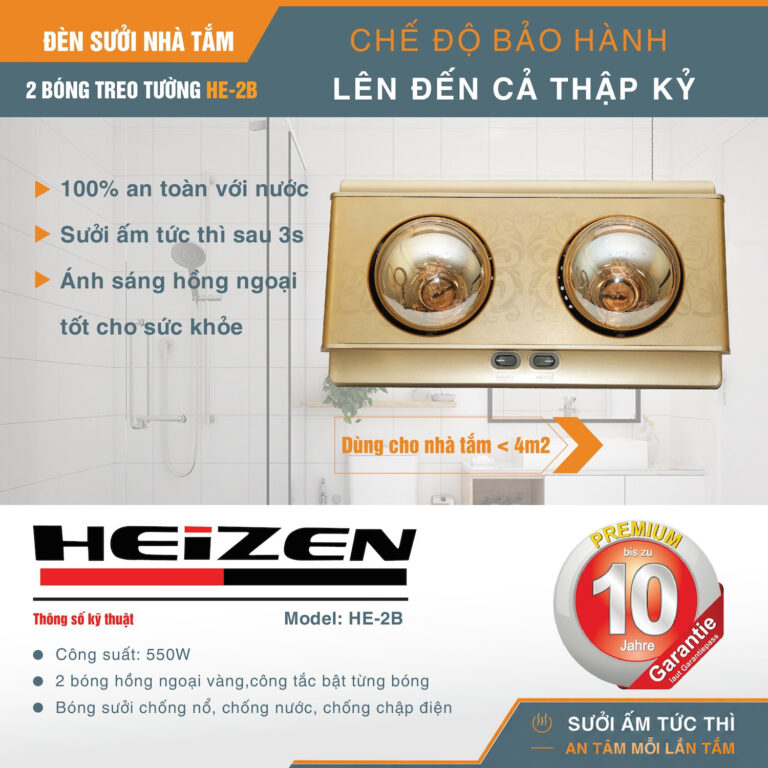 Đèn sưởi nhà tắm Heizen HE-2B 2 bóng