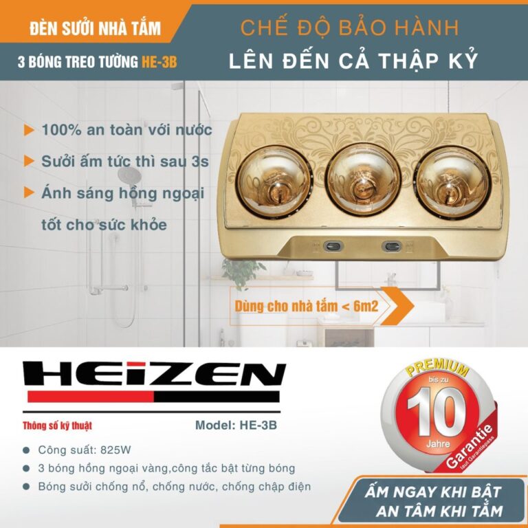 Đèn sưởi nhà tắm Heizen HE-3B 3 bóng
