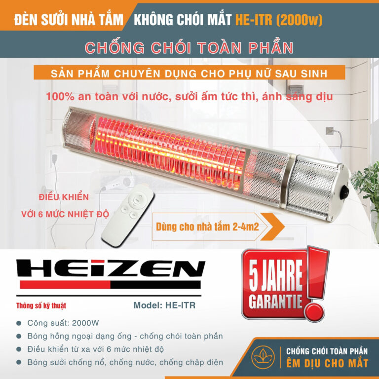 Đèn sưởi nhà tắm Heizen HT-ITR chịu nước toàn phần có…