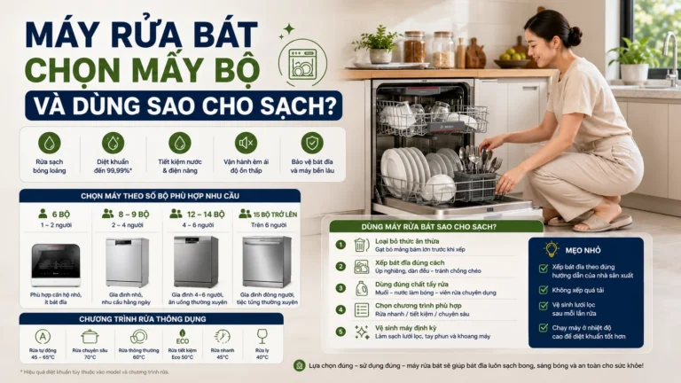Máy rửa bát chọn mấy bộ và dùng sao cho sạch? 2026